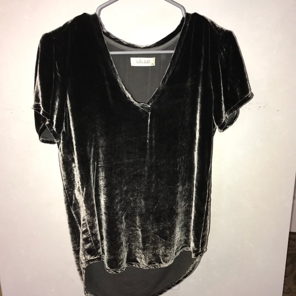Bella Dahl plush grey velvet v neck tee - Picture 4 of 7